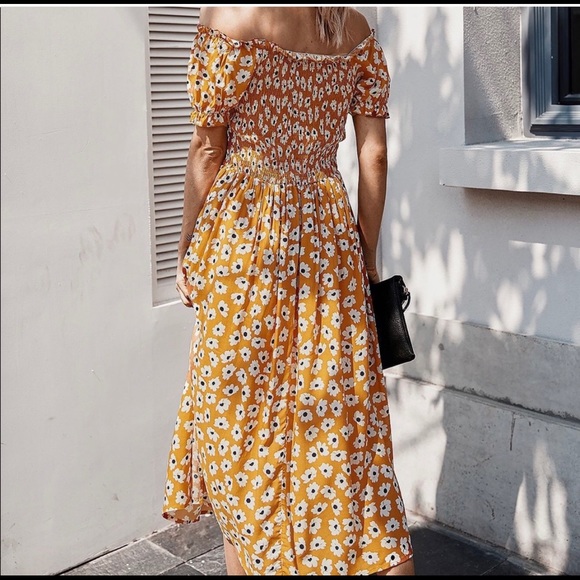 New!Clearance Yellow floral Maxi Slit Slide Dress - Picture 5 of 5